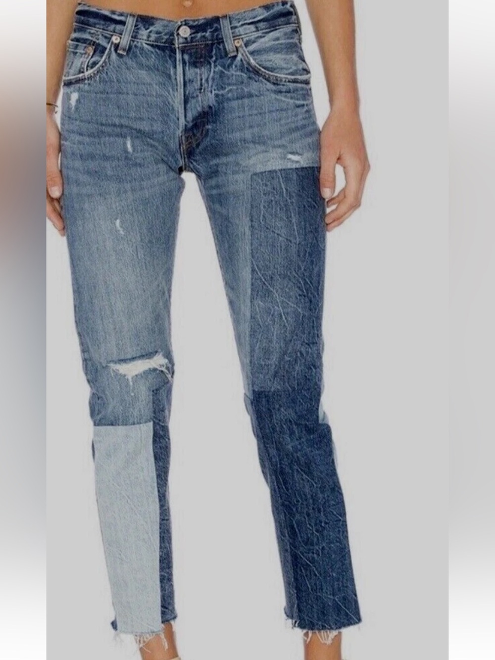 Levi’s 501 Spliced Jeans Patchwork Distressed Crop W30 L27